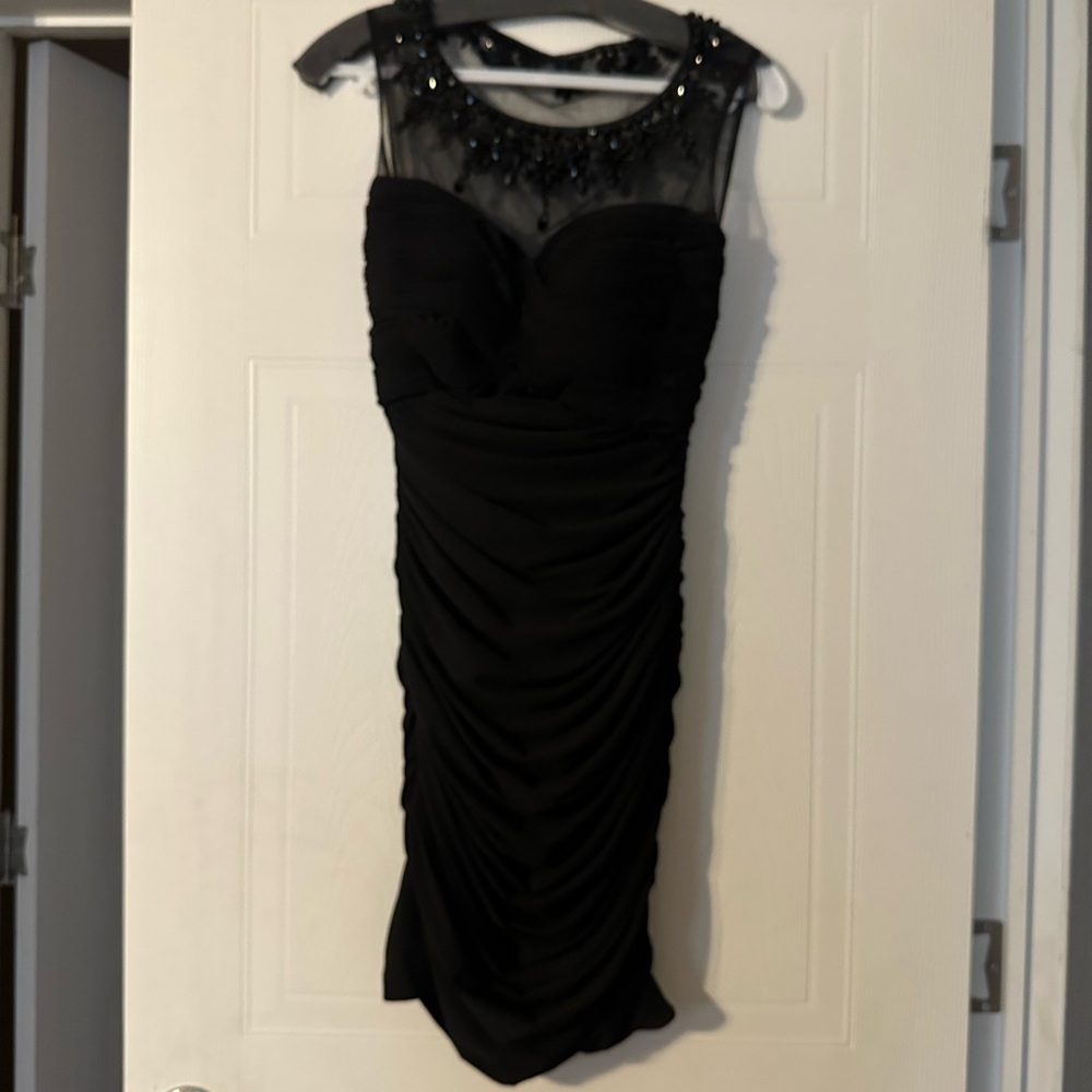 Alyce Paris Black Sheath Mini Dress Sweetheart Neckline